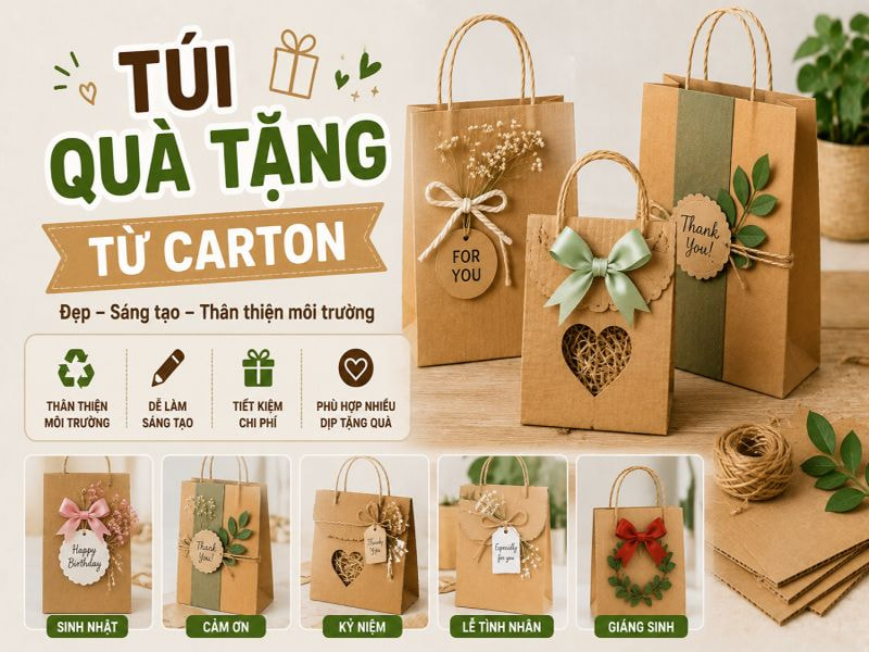 Hướng dẫn làm túi xách từ bìa carton handmade từ bìa carton 12 Túi quà tặng từ carton