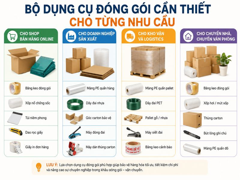 Tổng hợp các loại dụng cụ đóng gói hàng hóa phổ biến 11 Bộ dụng cụ đóng gói cần thiết cho từng nhu cầu