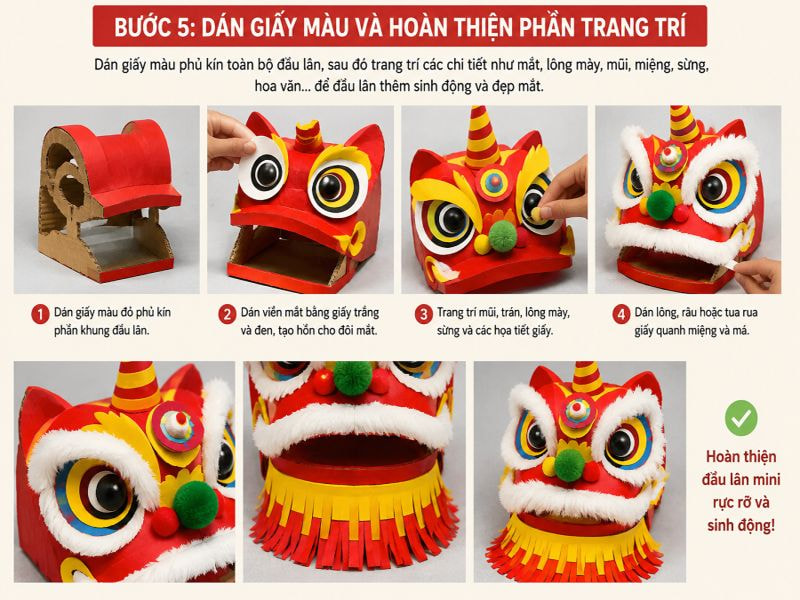 Bước 5: Dán giấy màu và hoàn thiện phần trang trí