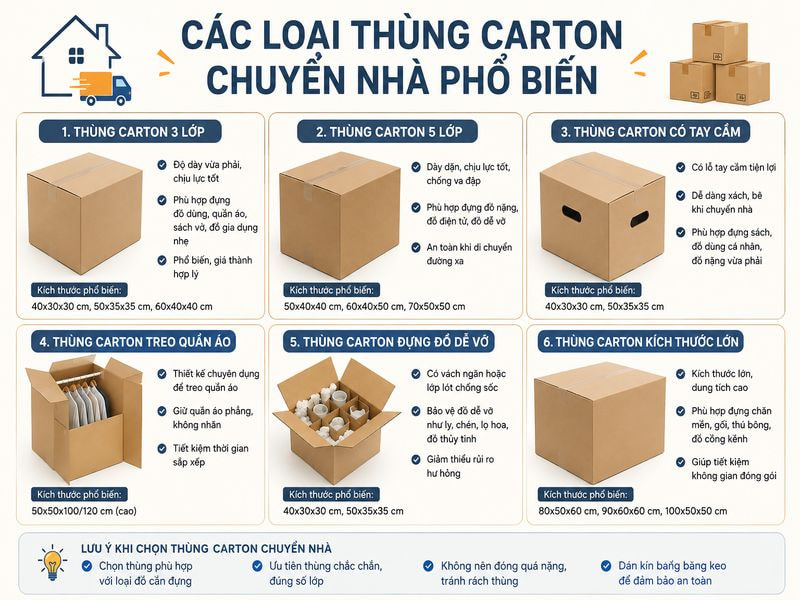 Các loại thùng carton chuyển nhà phổ biến