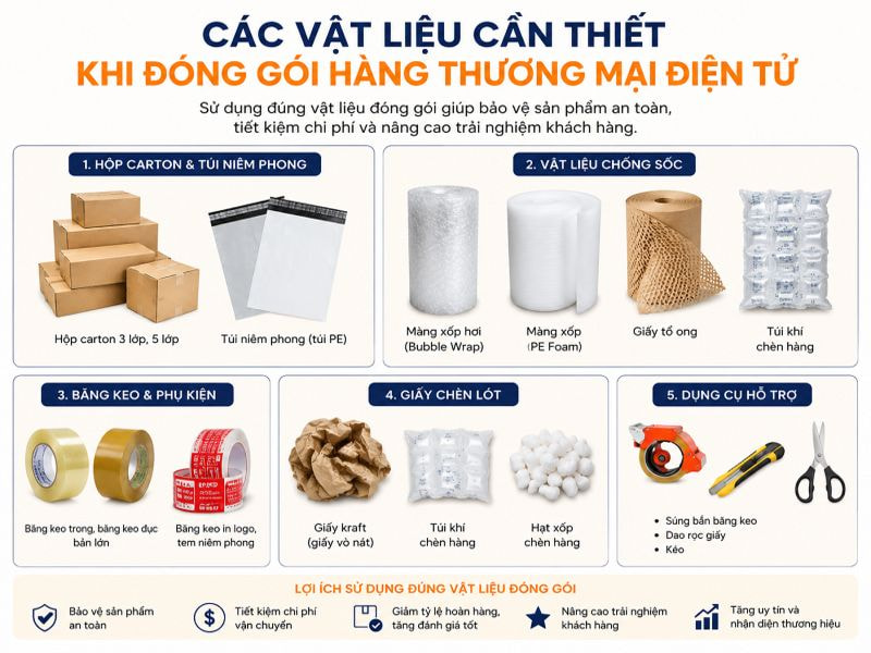 Các vật liệu cần thiết khi đóng gói hàng thương mại điện tử