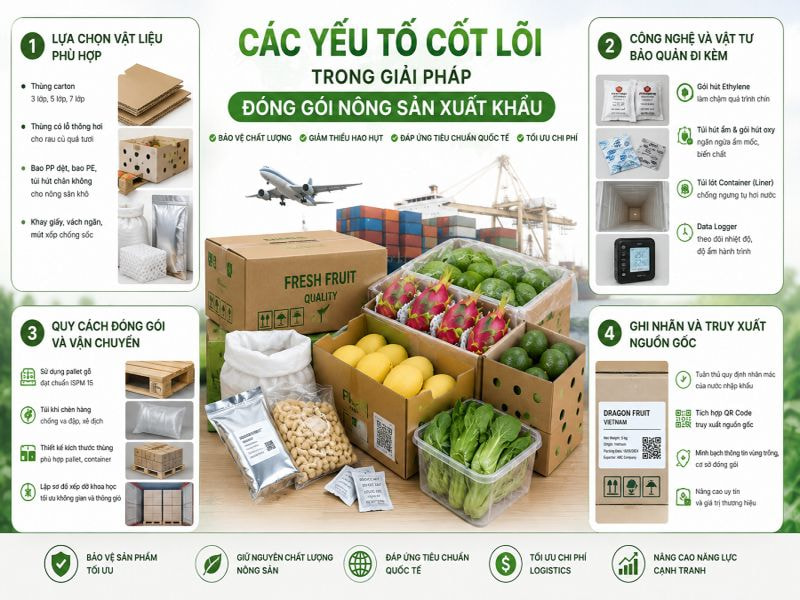 Các yếu tố cốt lõi trong giải pháp đóng gói nông sản xuất khẩu