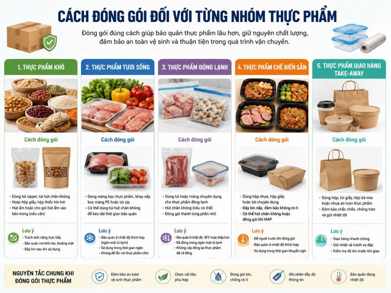 Cách đóng gói đối với từng nhóm thực phẩm