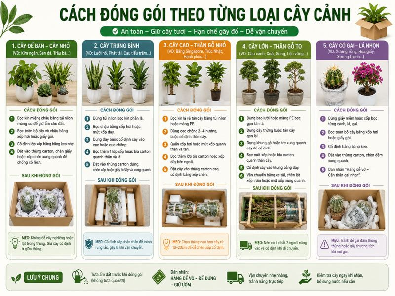 Cách đóng gói theo từng loại cây cảnh