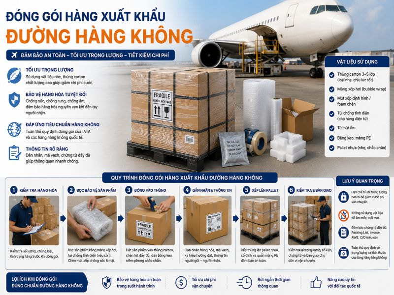 Đóng gói hàng xuất khẩu đường hàng không