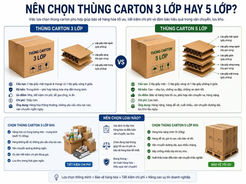 Nên chọn thùng carton 3 lớp hay 5 lớp?