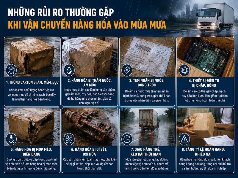 Những rủi ro thường gặp khi vận chuyển hàng hóa vào mùa mưa