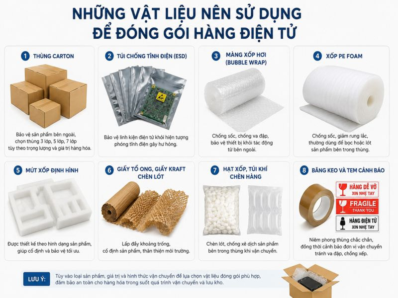Những vật liệu nên sử dụng để đóng gói hàng điện tử