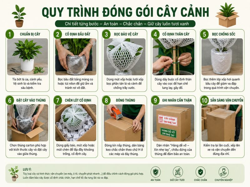 Quy trình đóng gói cây cảnh chi tiết từng bước