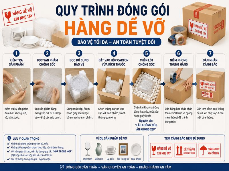 Quy trình đóng gói hàng hóa an toàn, đúng tiêu chuẩn 9 Quy trình đóng gói hàng dễ vỡ