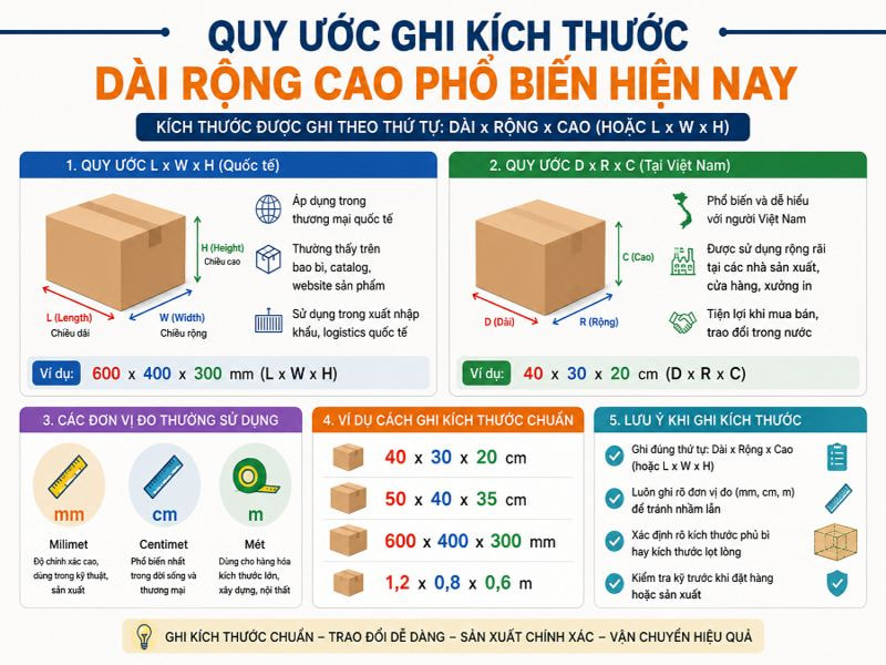 Ký hiệu dài rộng cao là gì? Cách đọc và ghi kích thước chính xác 9 Quy ước ghi kích thước dài rộng cao phổ biến hiện nay