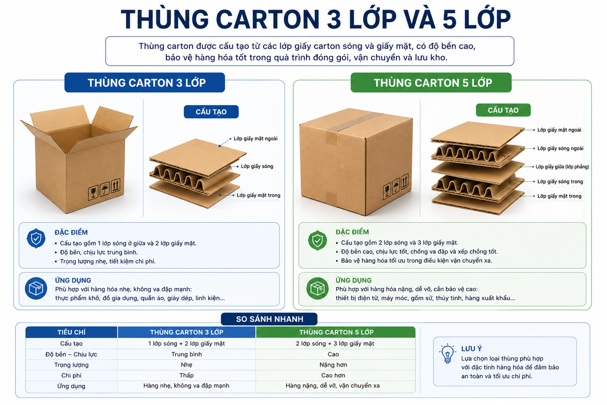 Thùng carton 3 lớp và 5 lớp