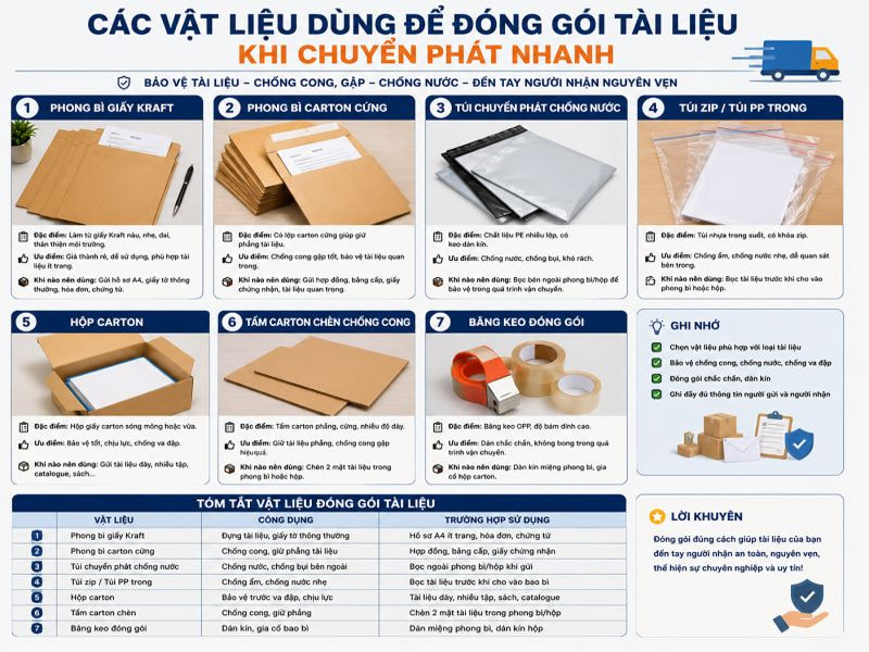 Các vật liệu dùng để đóng gói tài liệu khi chuyển phát nhanh