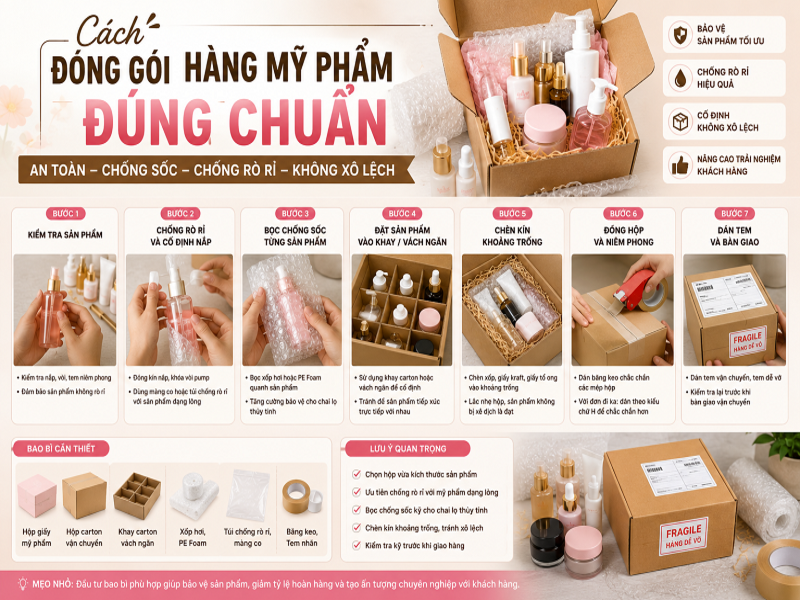 Đóng gói hàng mỹ phẩm: Quy trình và bao bì cần thiết 10 Cách đóng gói hàng mỹ phẩm đúng chuẩn