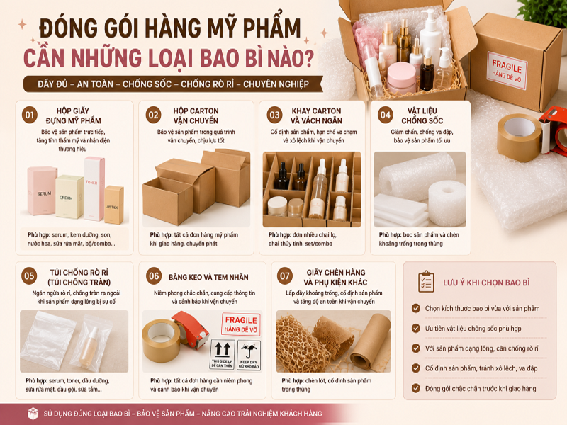 Đóng gói hàng mỹ phẩm: Quy trình và bao bì cần thiết 8 Đóng gói hàng mỹ phẩm cần những loại bao bì nào