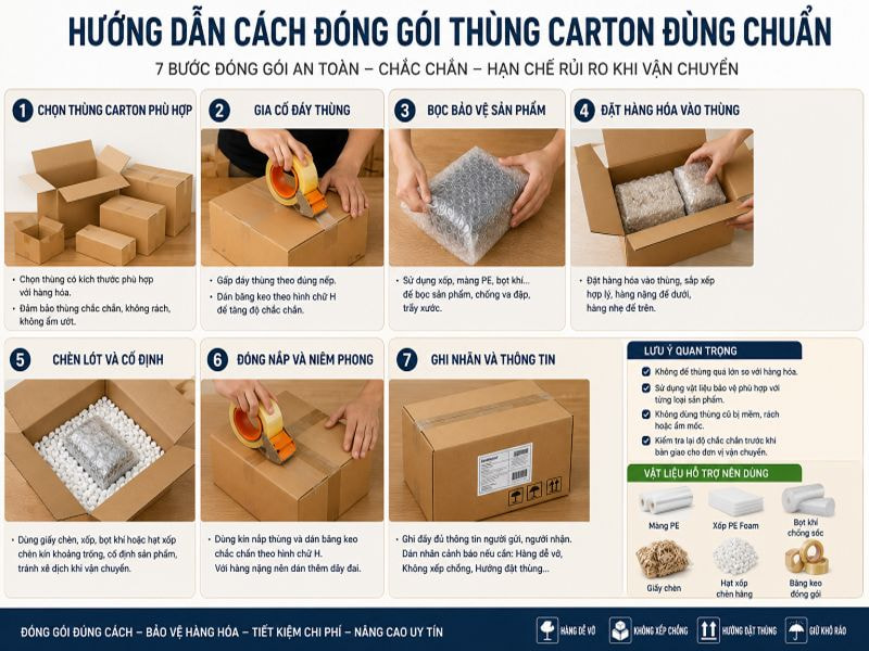 Hướng dẫn cách đóng gói thùng carton đúng chuẩn