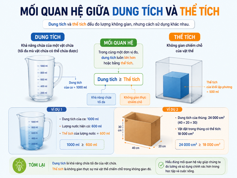 Dung tích và thể tích khác nhau như thế nào? 10 Mối quan hệ giữa dung tích và thể tích