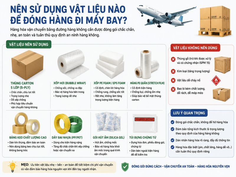 Nên sử dụng vật liệu nào để đóng hàng đi máy bay?