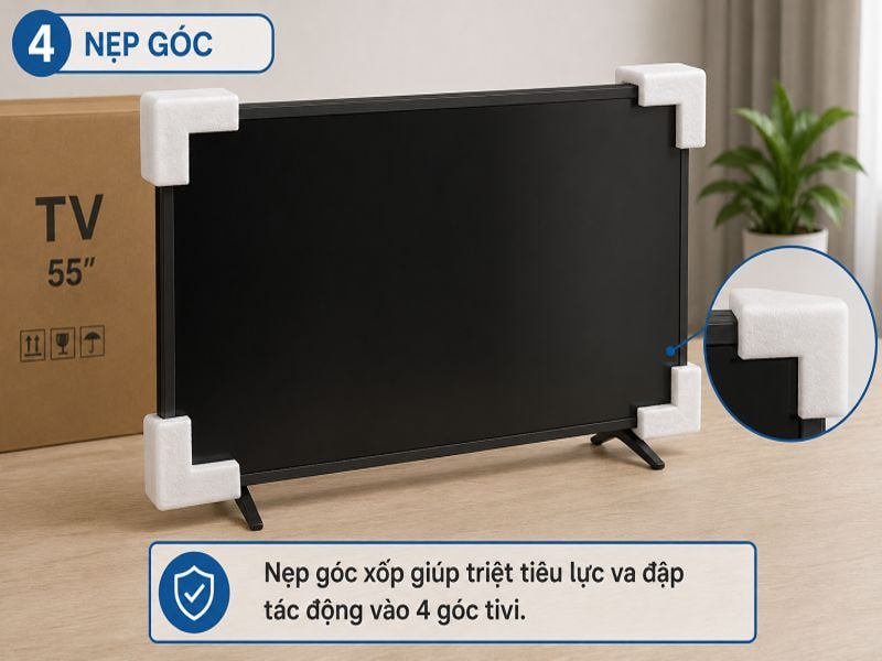 Hướng dẫn 6 bước đóng gói tivi gửi đi xa an toàn từ A-Z 10 Nẹp góc xốp giúp triệt tiêu lực va đập tác động vào 4 góc tivi