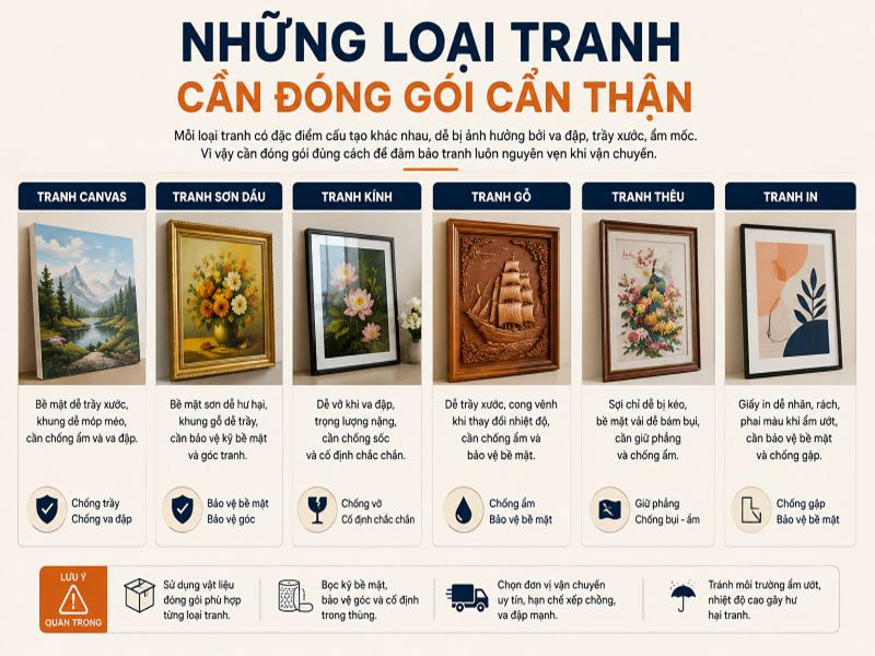 Đóng gói tranh đi xa | Vật liệu và quy trình chuẩn 8 Những loại tranh cần đóng gói cẩn thận