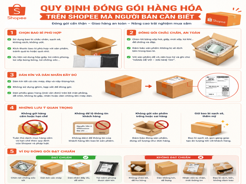 Cách đóng gói hàng trên shopee đúng chuẩn, giảm rủi ro hoàn trả 8 Quy định đóng gói hàng hóa trên Shopee mà người bán cần biết