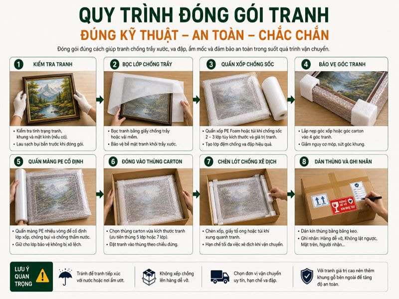 Đóng gói tranh đi xa | Vật liệu và quy trình chuẩn 9 Quy trình đóng gói tranh đúng kỹ thuật
