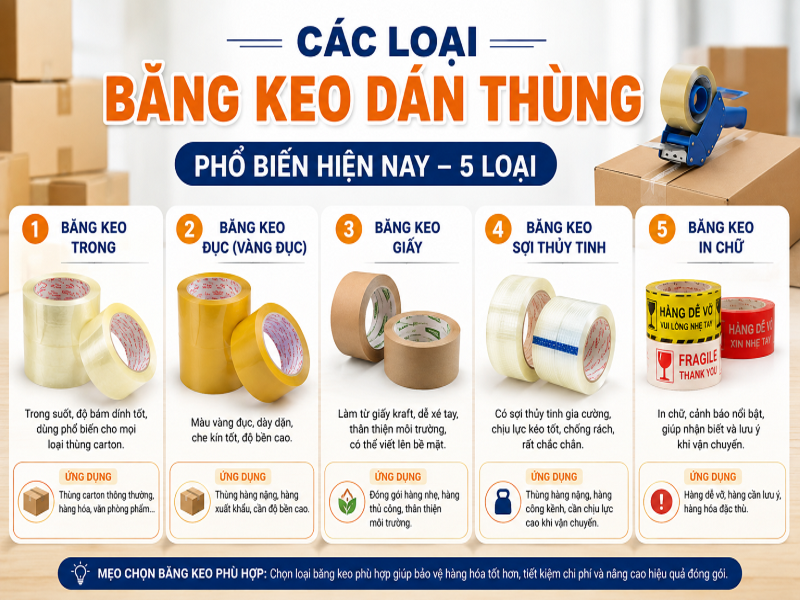 Các loại băng keo dán thùng phổ biến hiện nay