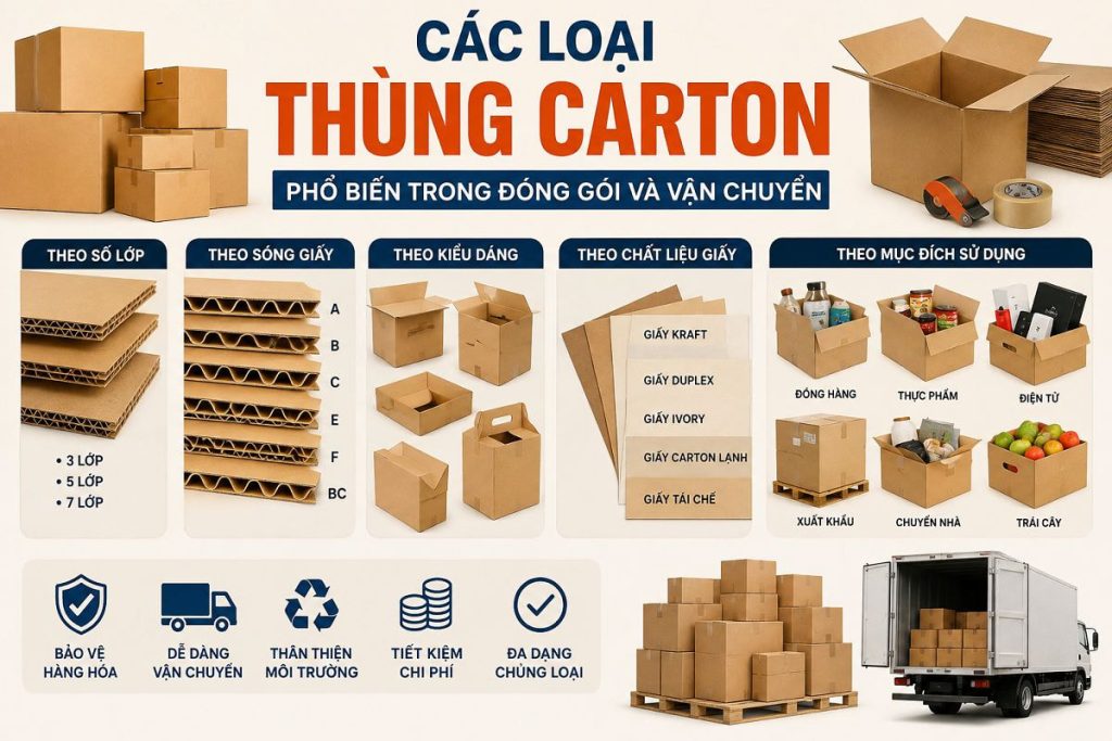 Các loại thùng carton phổ biến trong đóng gói và vận chuyển