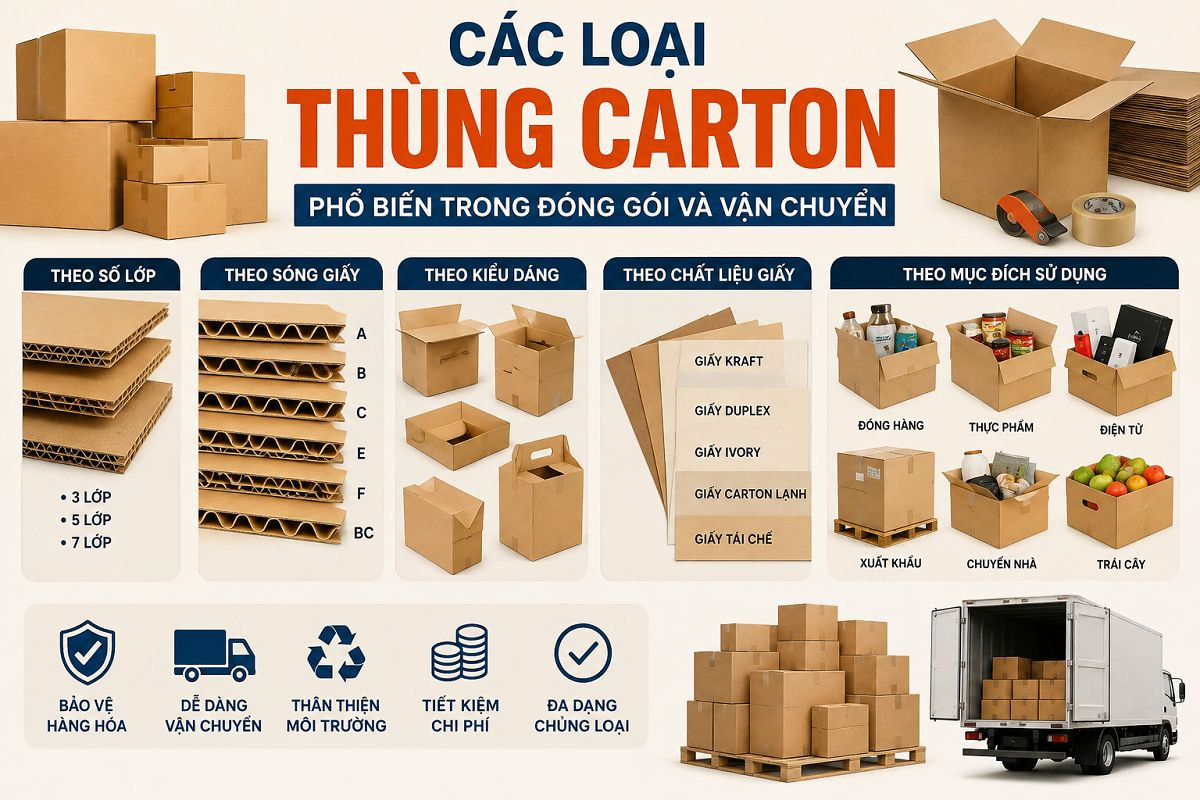 Các loại thùng carton phổ biến trong đóng gói và vận chuyển