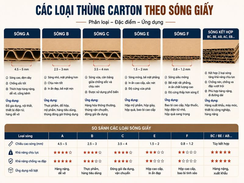 Các loại thùng carton theo sóng giấy