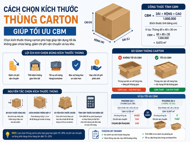 Cách tính CBM thùng carton chuẩn xác, dễ hiểu 9 Cách chọn kích thước thùng carton giúp tối ưu CBM