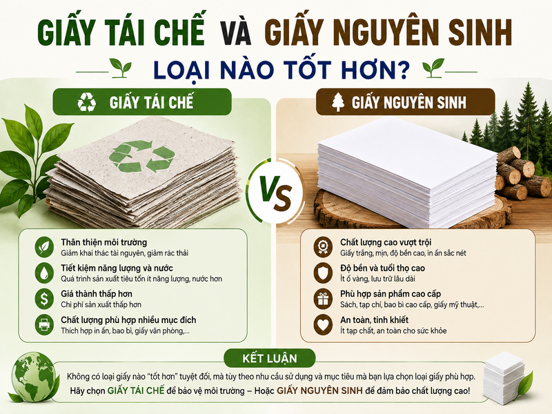 Giấy tái chế và giấy nguyên sinh: So sánh chi tiết từ A-Z 10 Giấy tái chế và giấy nguyên sinh loại nào tốt hơn?