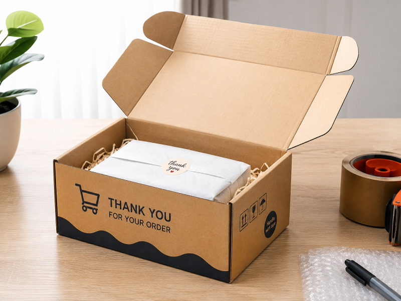 Hộp carton gợn sóng chuyên dụng cho bao bì thương mại điện tử.