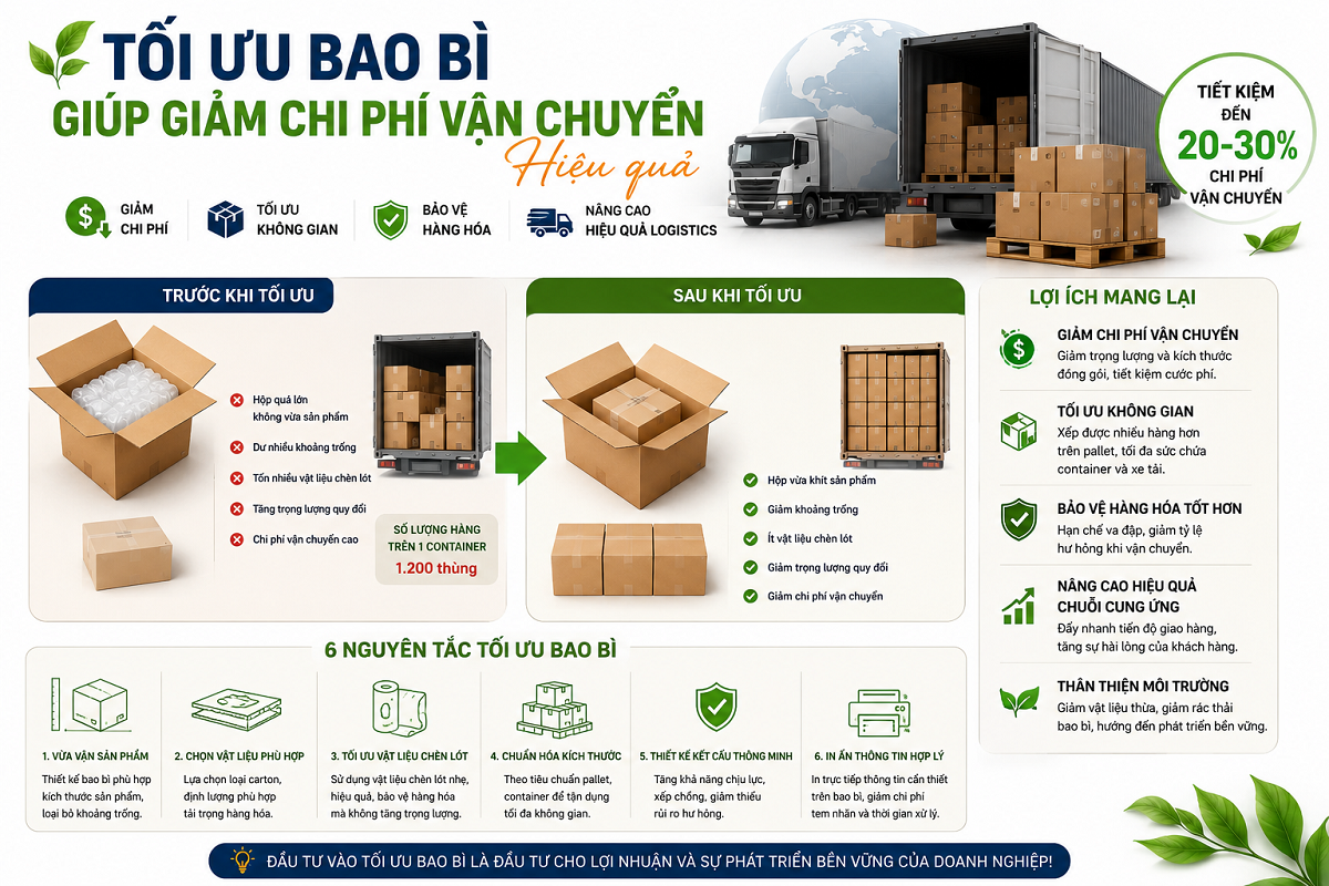 Tối ưu bao bì giúp giảm chi phí vận chuyển hiệu quả