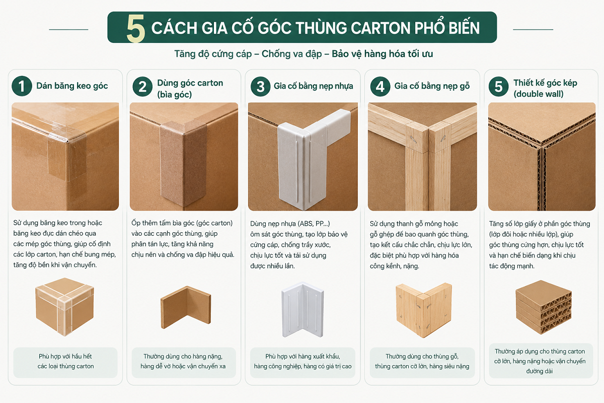 5 cách gia cố góc thùng carton phổ biến