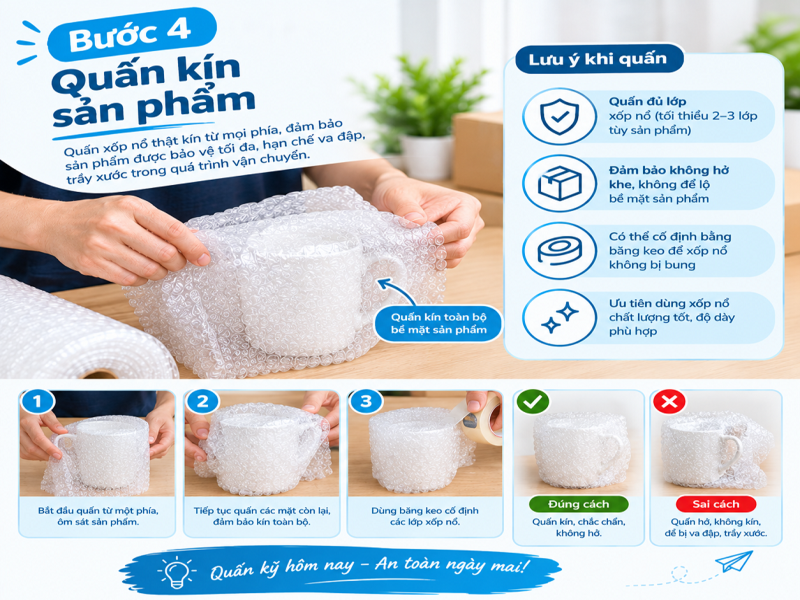 Cách sử dụng xốp nổ chống sốc đúng cách, hạn chế hư hỏng 10 Bước 4: Quấn kín sản phẩm