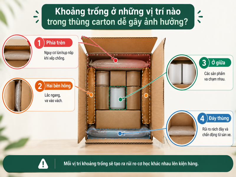 Khoảng trống trong thùng carton có ảnh hưởng gì không? 9 Các vị trí khoảng trống trong thùng carton
