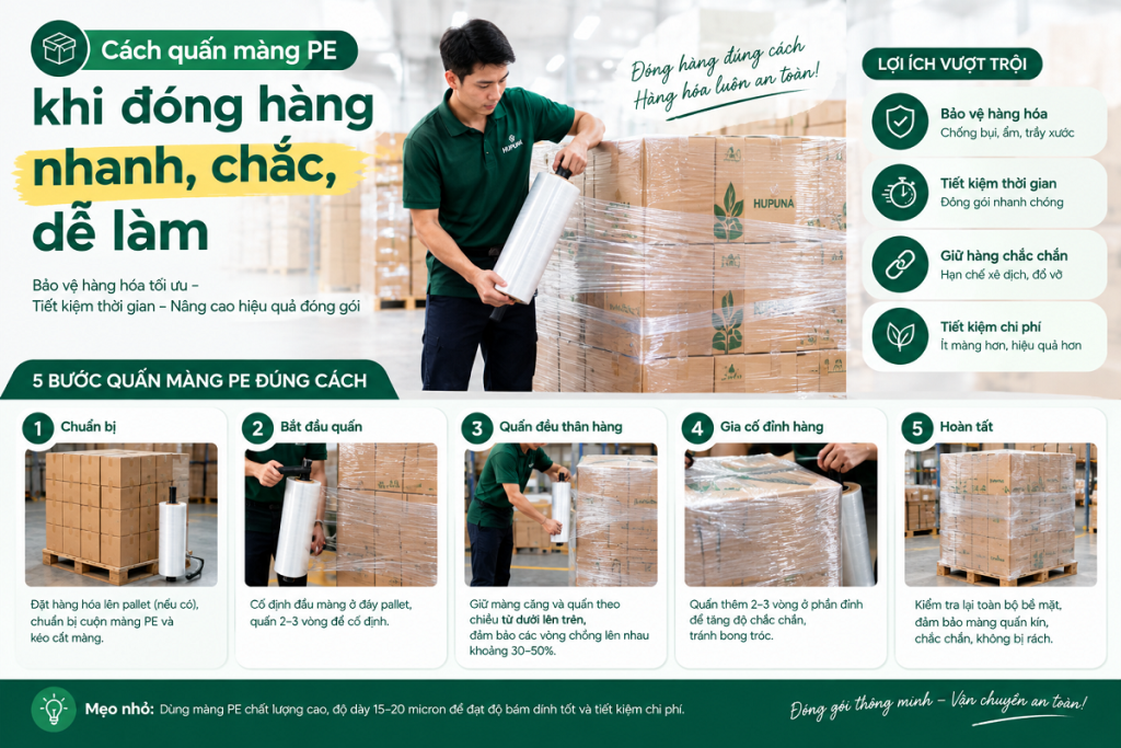 Cách quấn màng PE khi đóng hàng nhanh, chắc, dễ làm 1 Cách quấn màng PE khi đóng hàng nhanh, chắc, dễ làm