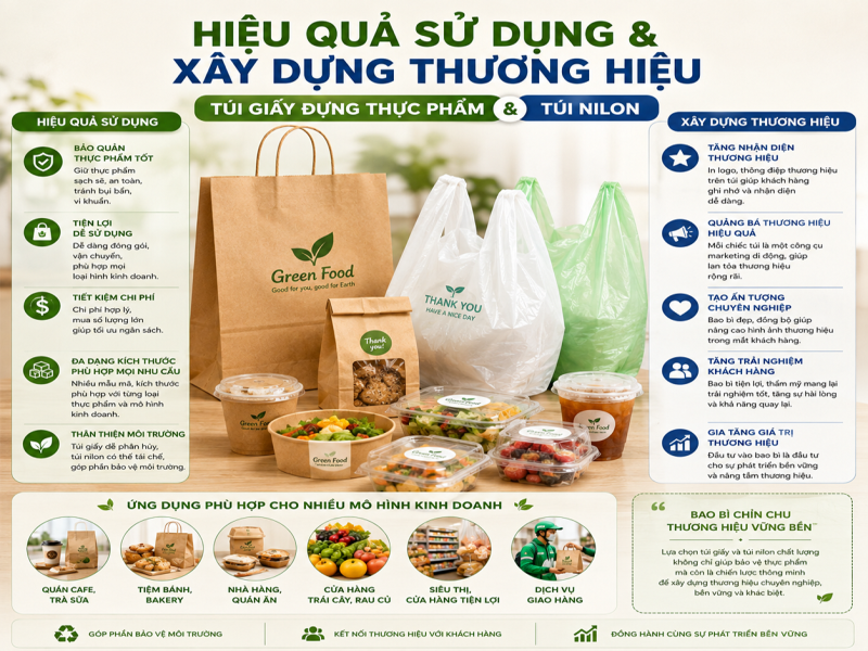 Hiệu quả sử dụng và xây dựng thương hiệu cho túi giấy đựng thực phẩm và túi nilon