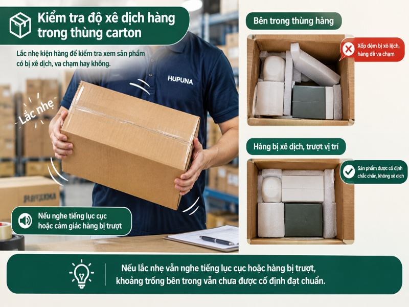 Khoảng trống trong thùng carton có ảnh hưởng gì không? 10 Kiểm tra độ rung lắc và xê dịch của sản phẩm trước khi dán niêm phong thùng carton