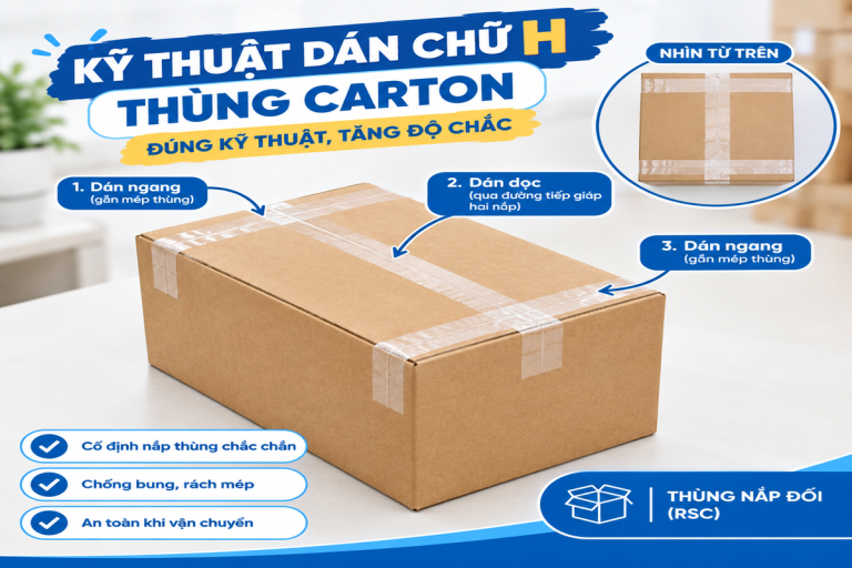 Kỹ thuật dán chữ h thùng carton đúng kỹ thuật, tăng độ chắc
