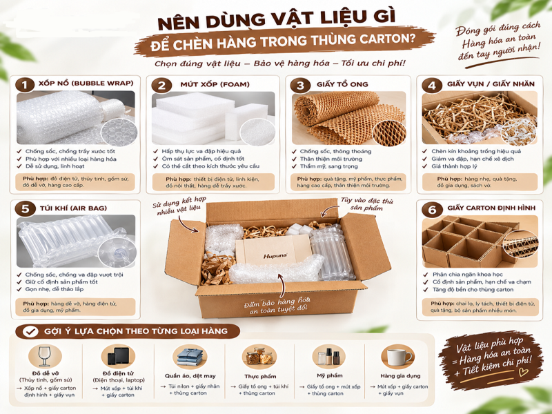 Cách chèn hàng trong thùng carton: Hướng dẫn từ A - Z 8 Nên dùng vật liệu gì để chèn hàng trong thùng carton