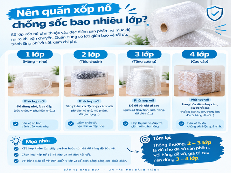 Cách sử dụng xốp nổ chống sốc đúng cách, hạn chế hư hỏng 11 Nên quấn xốp nổ chống sốc bao nhiêu lớp?