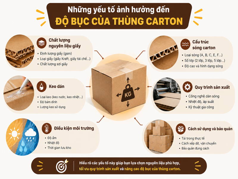 Độ bục thùng carton: Tiêu chuẩn, cách đo và những điều cần biết 9 Những yếu tố ảnh hưởng đến độ bục của thùng carton