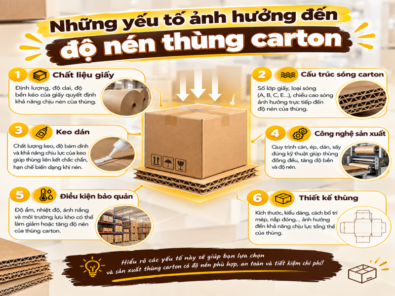 Độ nén thùng carton là gì? Cách chọn thùng chịu lực chuẩn xác 9 Những yếu tố ảnh hưởng đến độ nén thùng carton