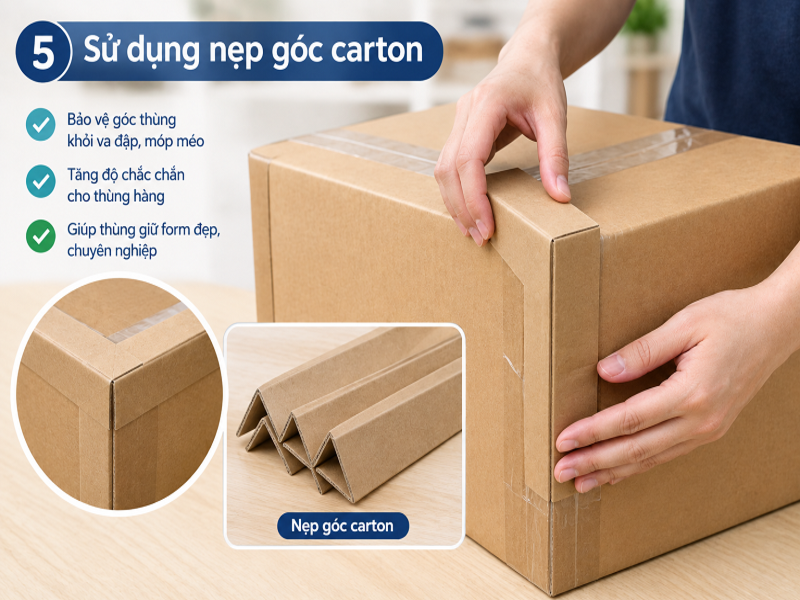 Cách gia cố góc thùng carton chắc chắn, hạn chế móp 9 Sử dụng nẹp góc carton