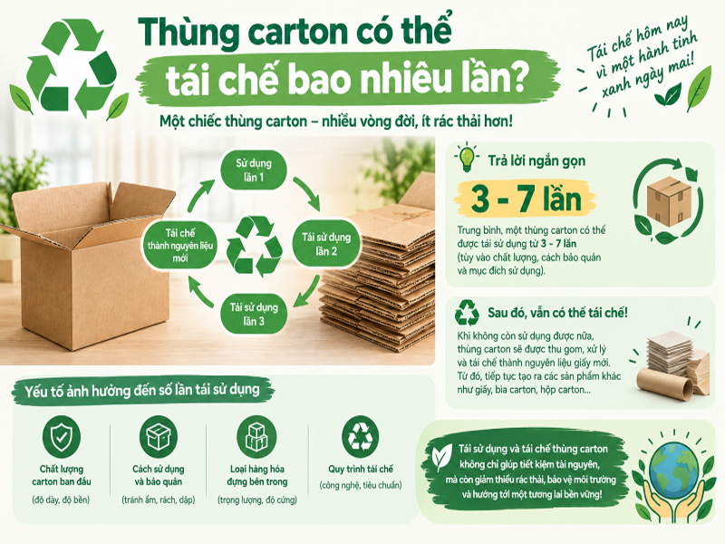 Thùng carton có thể tái chế bao nhiêu lần