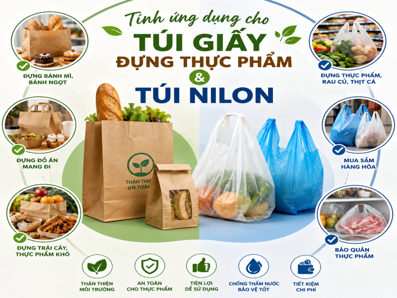 Tính ứng dụng cho túi giấy đựng thực phẩm và túi nilon