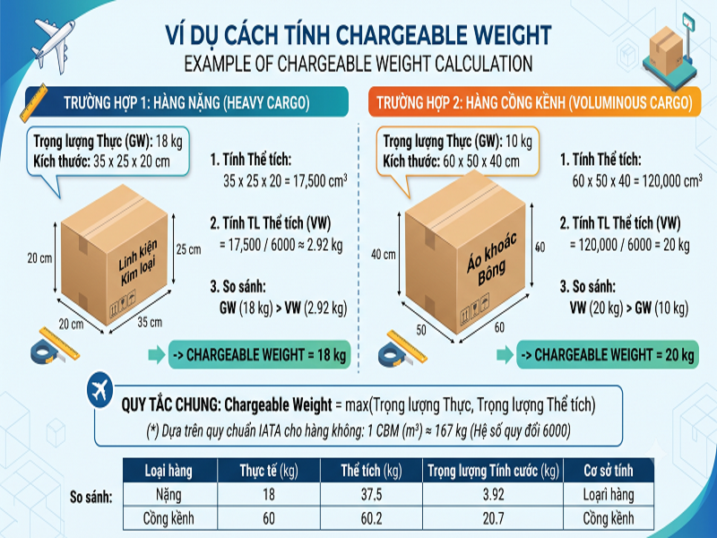 Ví dụ cách tính Chargeable Weight
