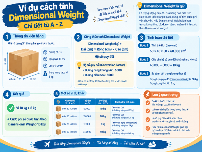 Ví dụ cách tính Dimensional Weight chi tiết
